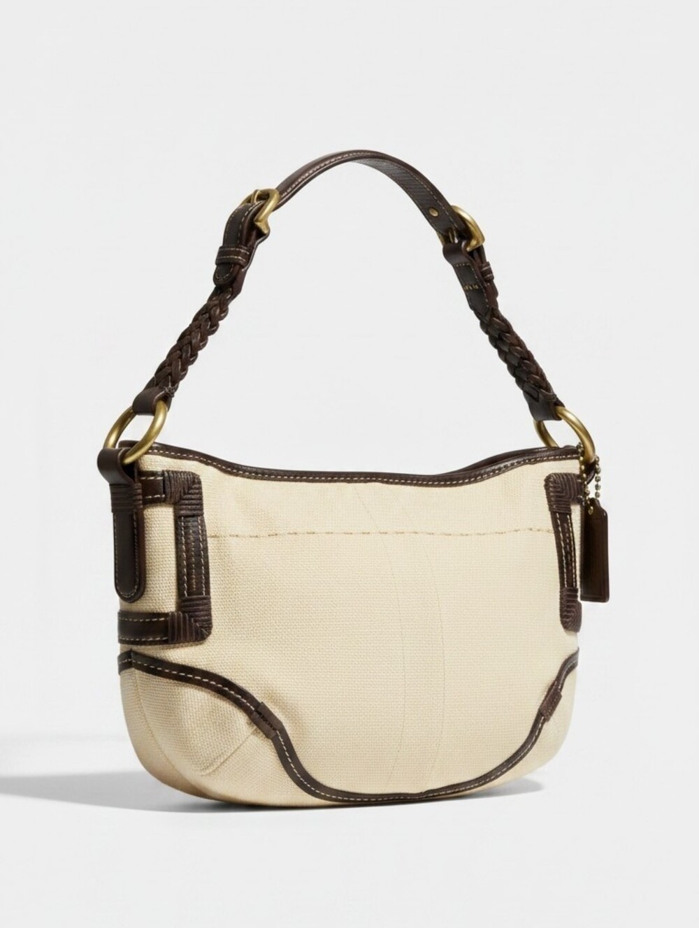 Y2K Coach Raffia Mini Shoulder Bag with Dark Brown Leather & Rope Trim